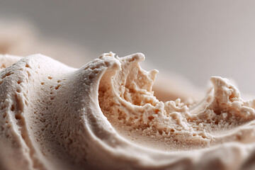 Poster - Close-up of a textured frozen dessert, swirled and sculpted, showing a creamy, inviting texture. The focus highlights its peaks and curves.