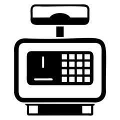 Poster - Illustration of a black and white digital scale with a screen and keypad display on transparent background