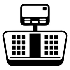 Aufkleber - Illustration of a point of sale system with a screen and a keypad in black and white on transparent background