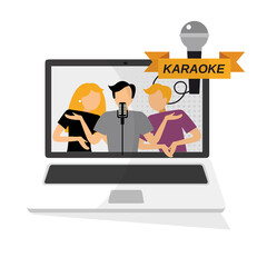 Fototapete - I migliori amici che cantano in un microfono durante la serata karaoke - ILLUSTRAZIONE