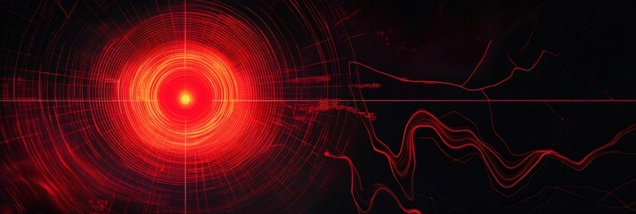 Poster - Seismic waves spreading across digital map, revealing earthquake epicenter and destructive geological forces radiating intense red visualization