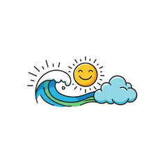 Poster - Happy Sun Ocean Wave Cloud Design Perfect for Branding Logos Icons and Summer Themes