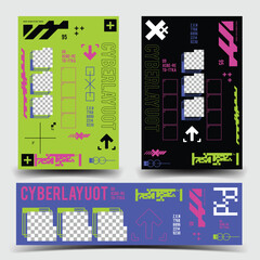 Wall Mural - y2k 2000s scifi cyberpunk retro-futuristic layout template set dashboard for ux-ui application, 2d v