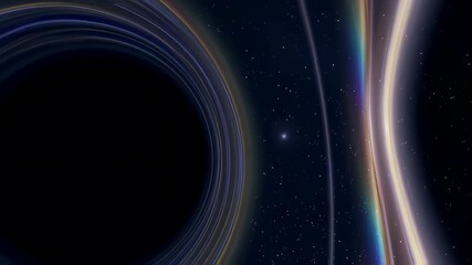 Wall Mural - Explore the mesmerizing beauty of a black hole in deep space, highlighted by vibrant energy rings and distant stars that twinkle against the vast universe. Feel the enigmatic pull of cosmic forces.