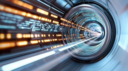 Fototapete - Immersive Virtual Highway with Flowing Data Lines in Motion