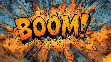 Poster - Vibrant comic book style explosion with  BOOM  text