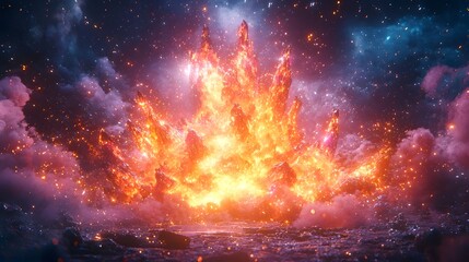 Poster - Mystical cosmic explosion of glowing runes and magical energy