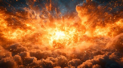 Poster - A powerful explosion with a shockwave distorting the surrounding environment