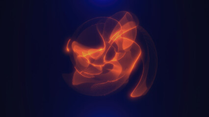 Poster - Abstract orange glowing sphere shape with fluid curves on a dark background