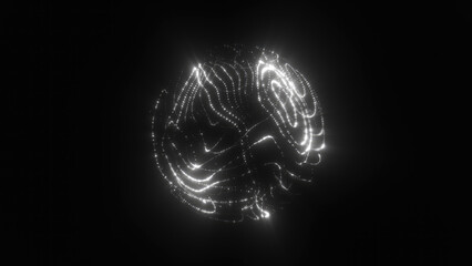 Poster - A white glowing sphere composed of swirling points of light, appearing as a digital construct in deep space