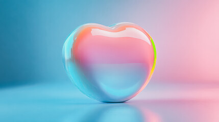 Wall Mural - heart made of glass is floating on a blue surface. the heart is surrounded by a rainbow of colors, g