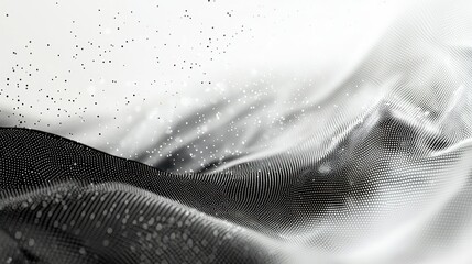Fototapete - Abstract Monochrome Digital Landscape: A grayscale digital art piece depicting a flowing, undulating terrain of particles and points, creating a sense of depth and movement.