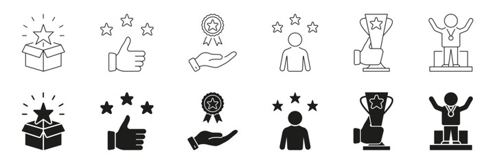 Poster - Award And Recognition Line And Solid Icon Set. Achievement, Excellence, And Success Symbol Collection. Includes Trophies, Medals, And Stars. Isolated Vector Illustration