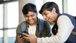 © N7 - Trendy Indian school kids sharing memes and videos on smartphones during free time