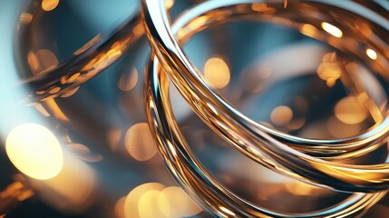 Poster - Abstract Golden Rings and Lights: A Symphony of Curves and Glimmer