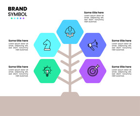 infographic template. abstract tree with hexagons and 5 steps
