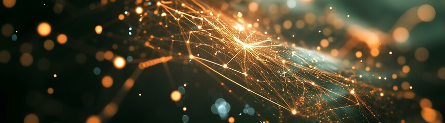 Digital network connections illustrated by glowing lines and particles creating a dynamic visual of modern technology concepts in deep space background at night