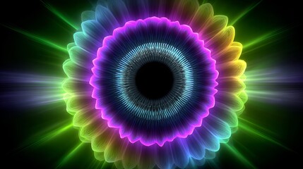 Poster - Vibrant Rainbow Glowing Flower Abstract Digital Art