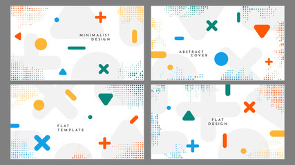 Fototapete - Vector illustration. Abstract vibrant color background set. Cool bright wallpapers with semi circle shapes and halftone dots. Design elements for horizontal web banner, panoramic wallpaper