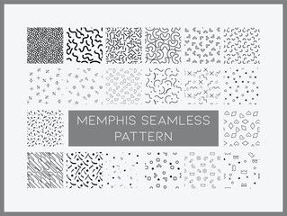 Poster - Bundle of Memphis seamless patterns. Fashion 80-90s. Black and white textures. Collection of swatches Memphis patterns. Abstract geometric background with different geometric shapes.