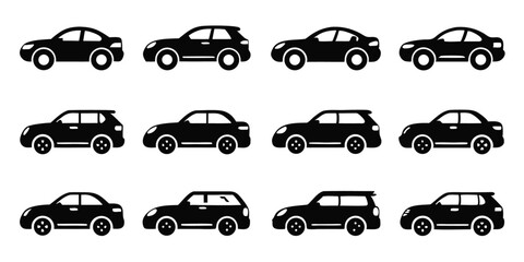 Poster - Twelve automobile line icons set for design projects featuring black yellow cyan magenta color palette