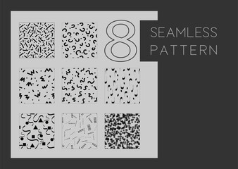 Poster - Bundle of Memphis seamless patterns. Fashion 80-90s. Black and white textures. Collection of swatches Memphis patterns. Abstract geometric background with different geometric shapes.