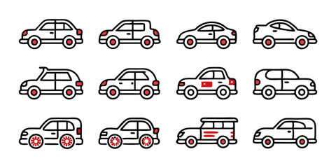 Poster - Twelve automobile line icons set featuring colorful designs for branding and web applications