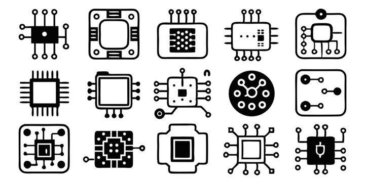 High quality circuit board icon set for design projects featuring detailed components and professional style