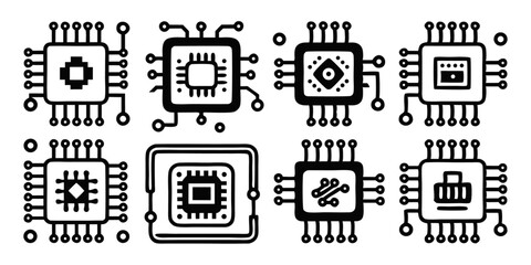 Poster - High quality circuit board icon design featuring black yellow cyan magenta color palette