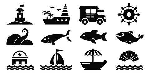 Poster - High quality icon set featuring marine animals of the sea and beach
