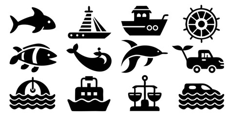 Poster - High quality icon set featuring marine life sea and beach animals