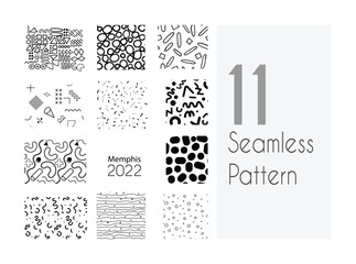 Poster - Bundle of Memphis seamless patterns. Fashion 80-90s. Black and white textures. Collection of swatches Memphis patterns. Abstract geometric background with different geometric shapes.