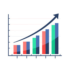 Poster - Colorful bar graph with upward arrow, concept for business growth, financial report, data analysis, and market trends