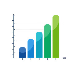 Poster - Ascending bar graph chart with vibrant color gradients on white background, concept for business growth, financial report, data visualization, and infographic design