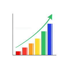Poster - Colorful bar graph with upward green arrow on transparent background, concept for business growth, financial report, and data visualization