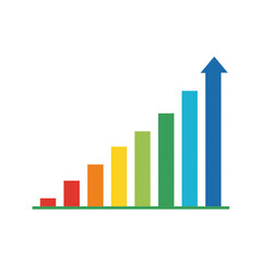 Poster - Colorful bar graph with upward arrow, concept for business growth, financial report, data visualization, and progress illustration