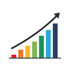 Poster - Colorful bar graph with upward trending arrow on transparent background, concept for business growth chart, financial report, data visualization