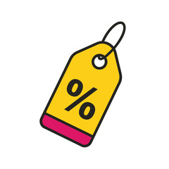 Poster - Yellow discount tag with percentage symbol, concept for sale promotion, marketing, shopping, retail, and e-commerce