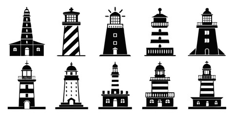 Poster - Lighthouse icon set a collection of tower and beacon illustrations for design projects