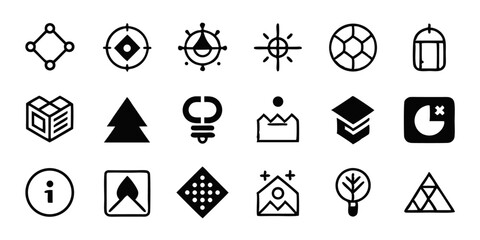 Poster - A collection of minimalist graphic design icons featuring black yellow cyan and magenta color palettes