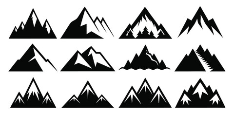 Poster - A collection of twelve mountain icons featuring diverse shapes and designs