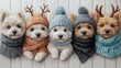 © Pla@22 - Adorable puppies wearing winter hats and scarves.