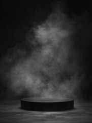 Aufkleber - high resolution picture of Podium black and empty pedestal dark smoke background product platform , texture for spotlight ., high detail, 8k