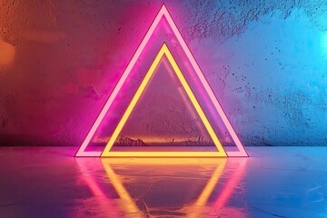 Aufkleber - Vibrant Color Image of 3D Rendering of Neon Triangle