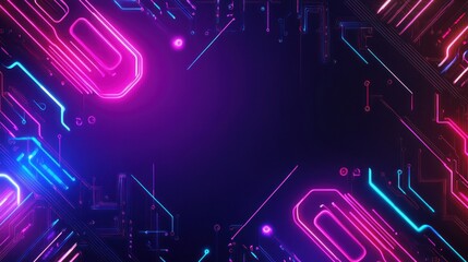 Poster - Neon circuit pattern with empty space in the middle for customizable text or graphics, background wallpaper AI generated image