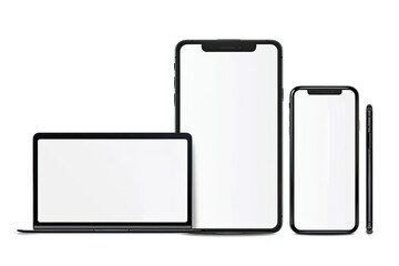 Collection Blank Screen of New Model Smartphone, Laptop , Tablet Isolated with on White Background