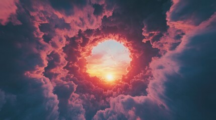 Abstract of a glowing sunset sky with a clear space in the middle, background wallpaper AI generated image