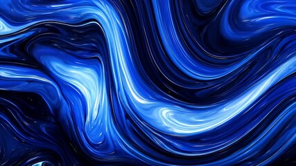 Poster - Glossy blue liquid waves and swirls texture background