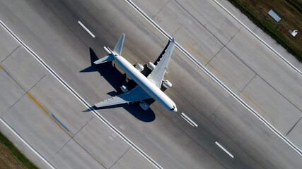 Aufkleber - White passenger airplane taxiing on airport runway, preparing for takeoff or after landing, viewed from directly above in six sequential frames