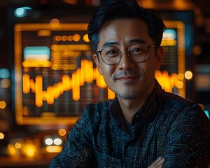 Poster - Confident Asian trader celebrating financial gains